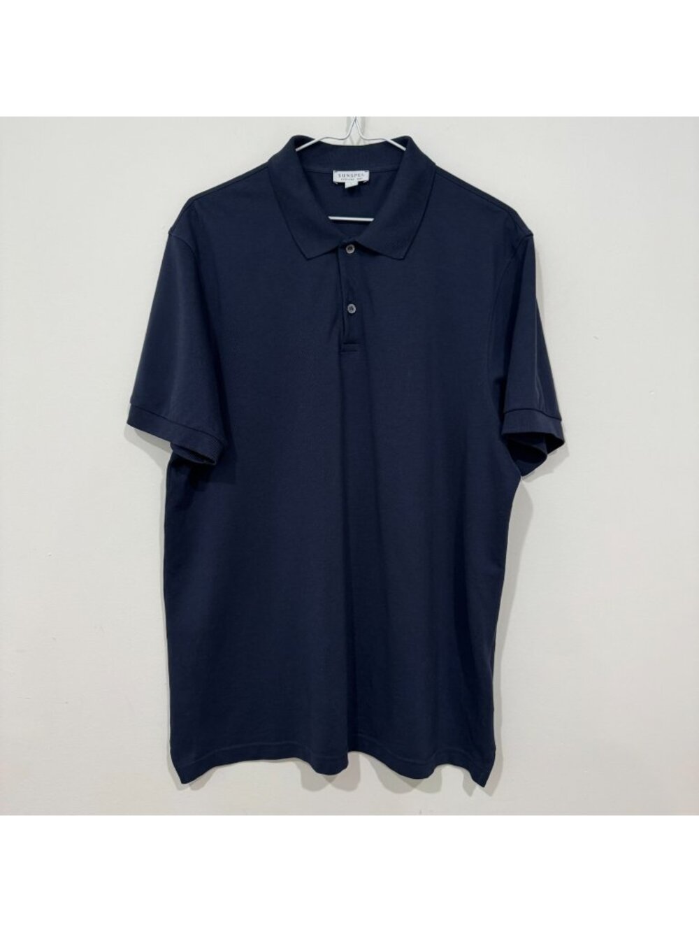 Sunspel Mens Pique Cotton Polo Shirt Navy Blue Size L EUC